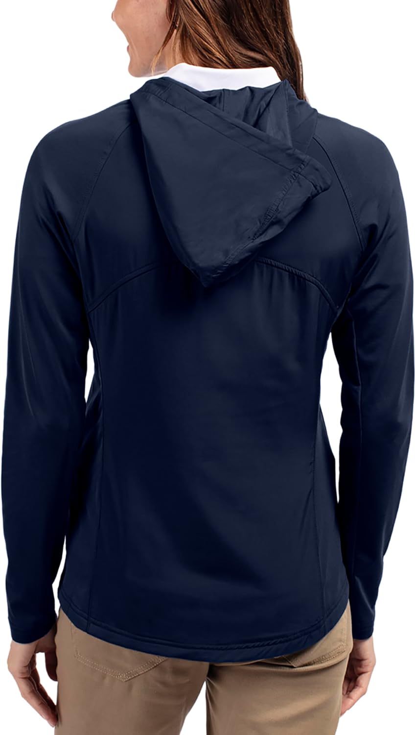 Black adapt hybrid full zip hoodie with moisture-wicking four-way stretch fabric, shown in relaxed fit for athleisure wear — view 2