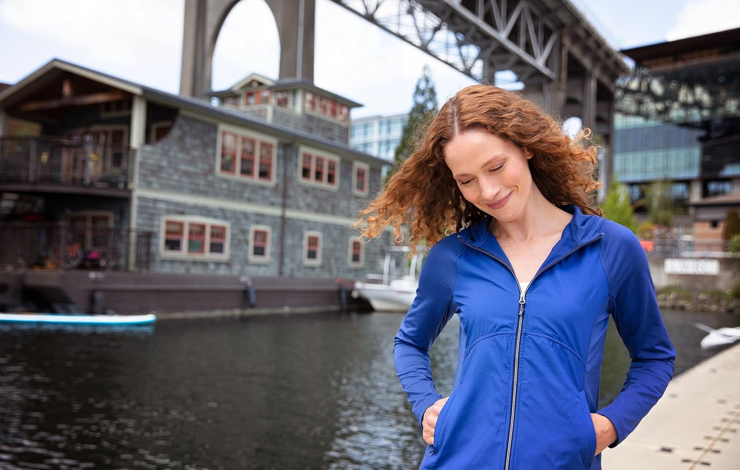 Black adapt hybrid full zip hoodie with moisture-wicking four-way stretch fabric, shown in relaxed fit for athleisure wear — view 2