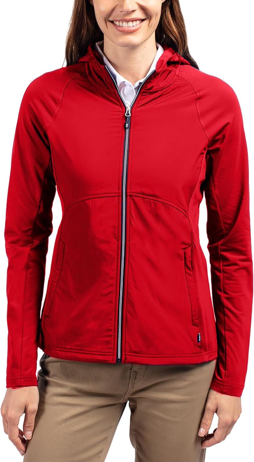 Black adapt hybrid full zip hoodie with moisture-wicking four-way stretch fabric, shown in relaxed fit for athleisure wear — view 3