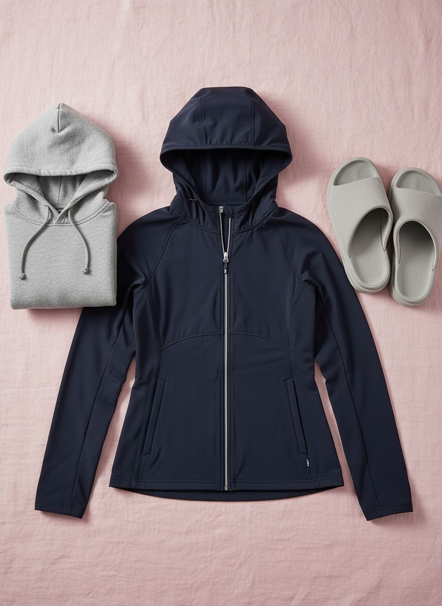 Black adapt hybrid full zip hoodie with moisture-wicking four-way stretch fabric, shown in relaxed fit for athleisure wear — view 6b