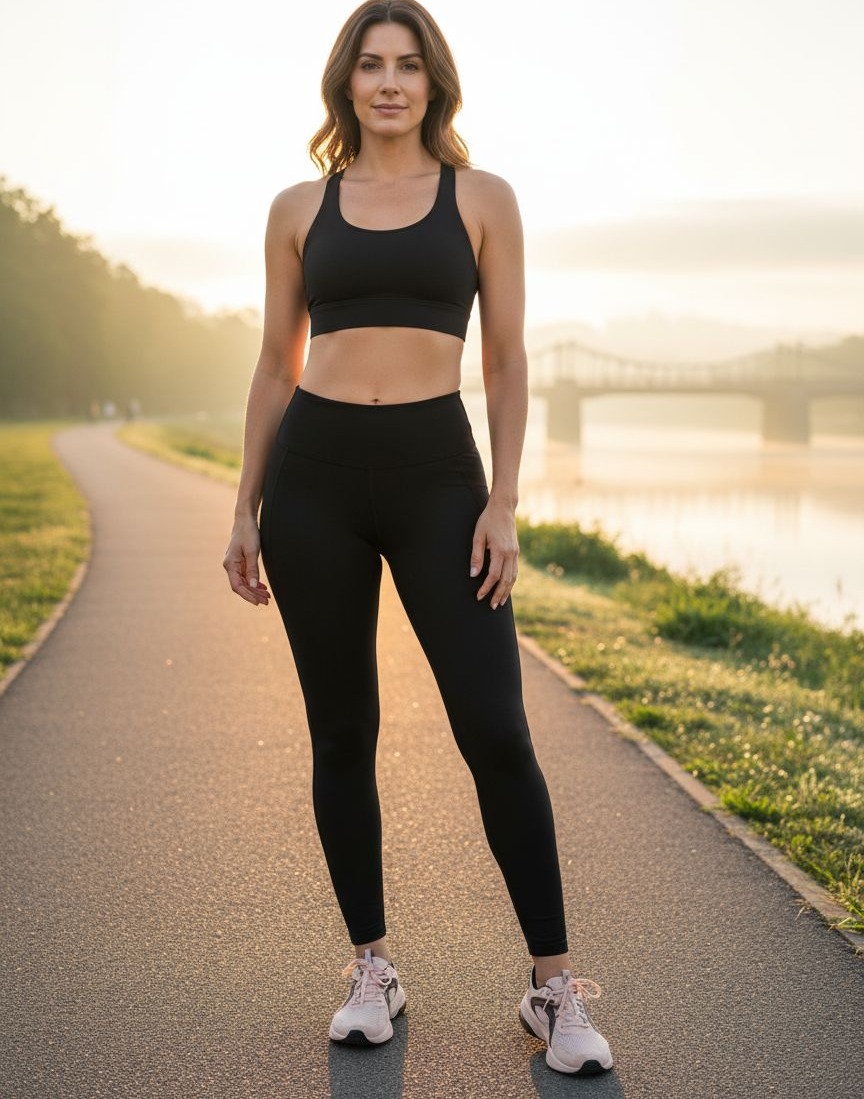 Fabletics Define high-waisted yoga legging in black with maximum compression fabric, front view