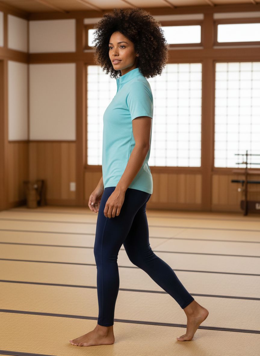 White short-sleeve mock neck top with UPF 50+ sun protection and cooling technology, front/side view — view 2a