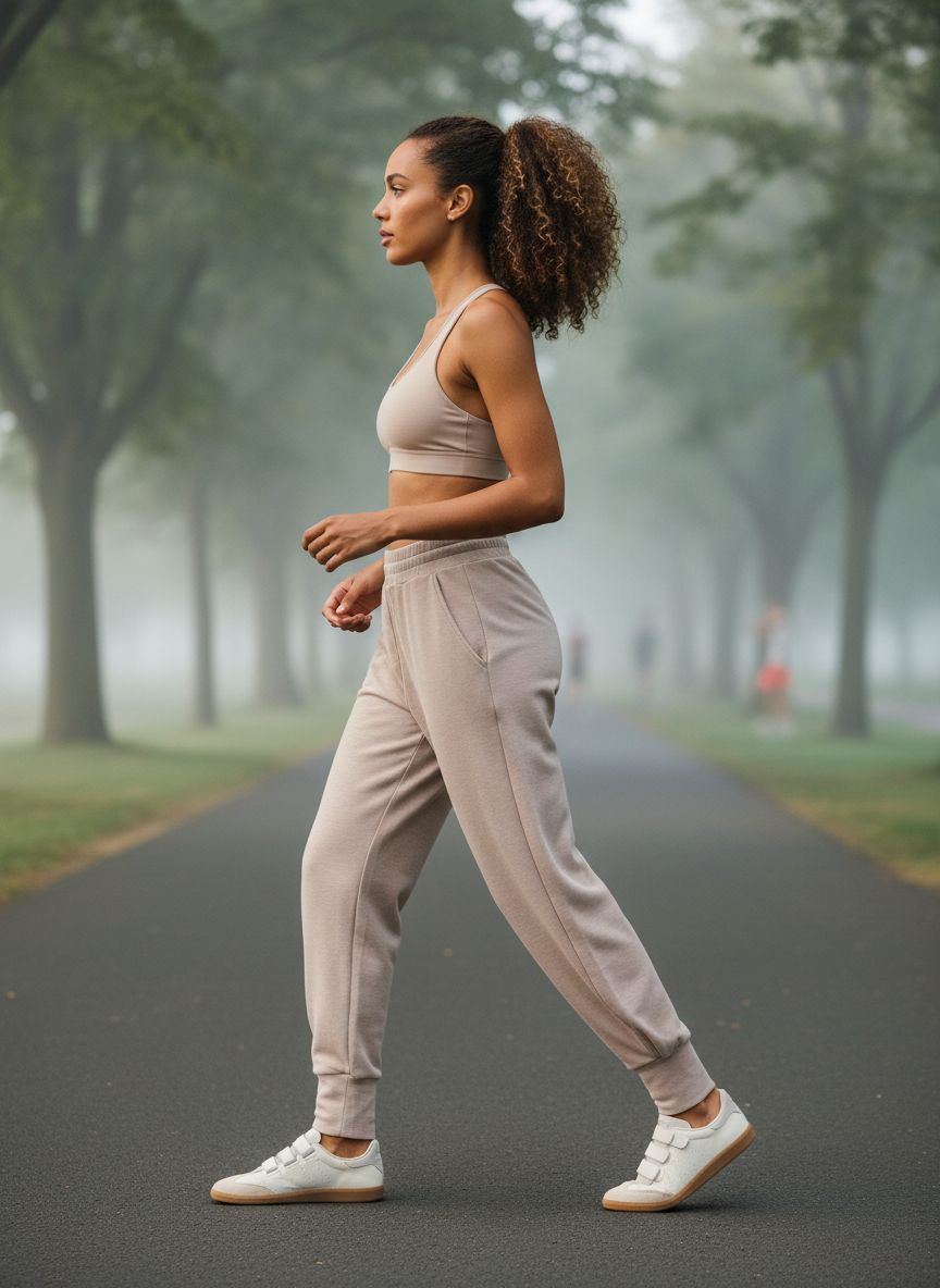 Black relaxed joggers with soft brushed fleece and moisture-wicking fabric, shown on model in athleisure setting — view 2a
