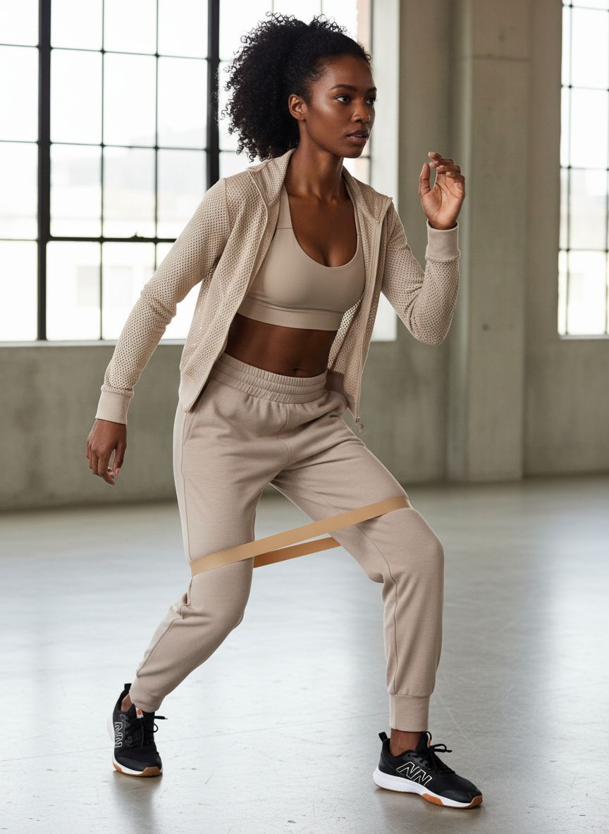 Black relaxed joggers with soft brushed fleece and moisture-wicking fabric, shown on model in athleisure setting — view 4a