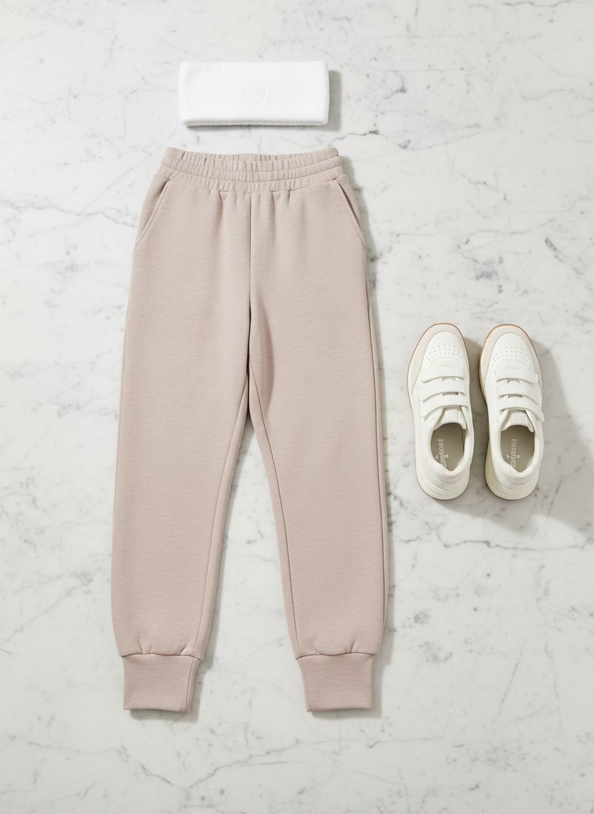Black relaxed joggers with soft brushed fleece and moisture-wicking fabric, shown on model in athleisure setting — view 6b