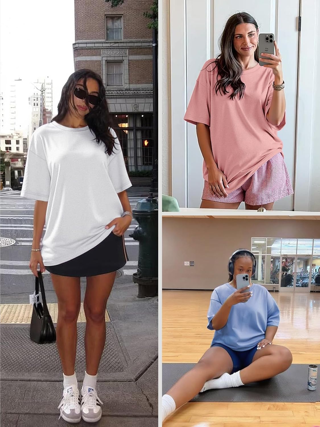 Oversized {color} graphic gym tee with moisture-wicking fabric, loose-fit short sleeve design for athleisure — side