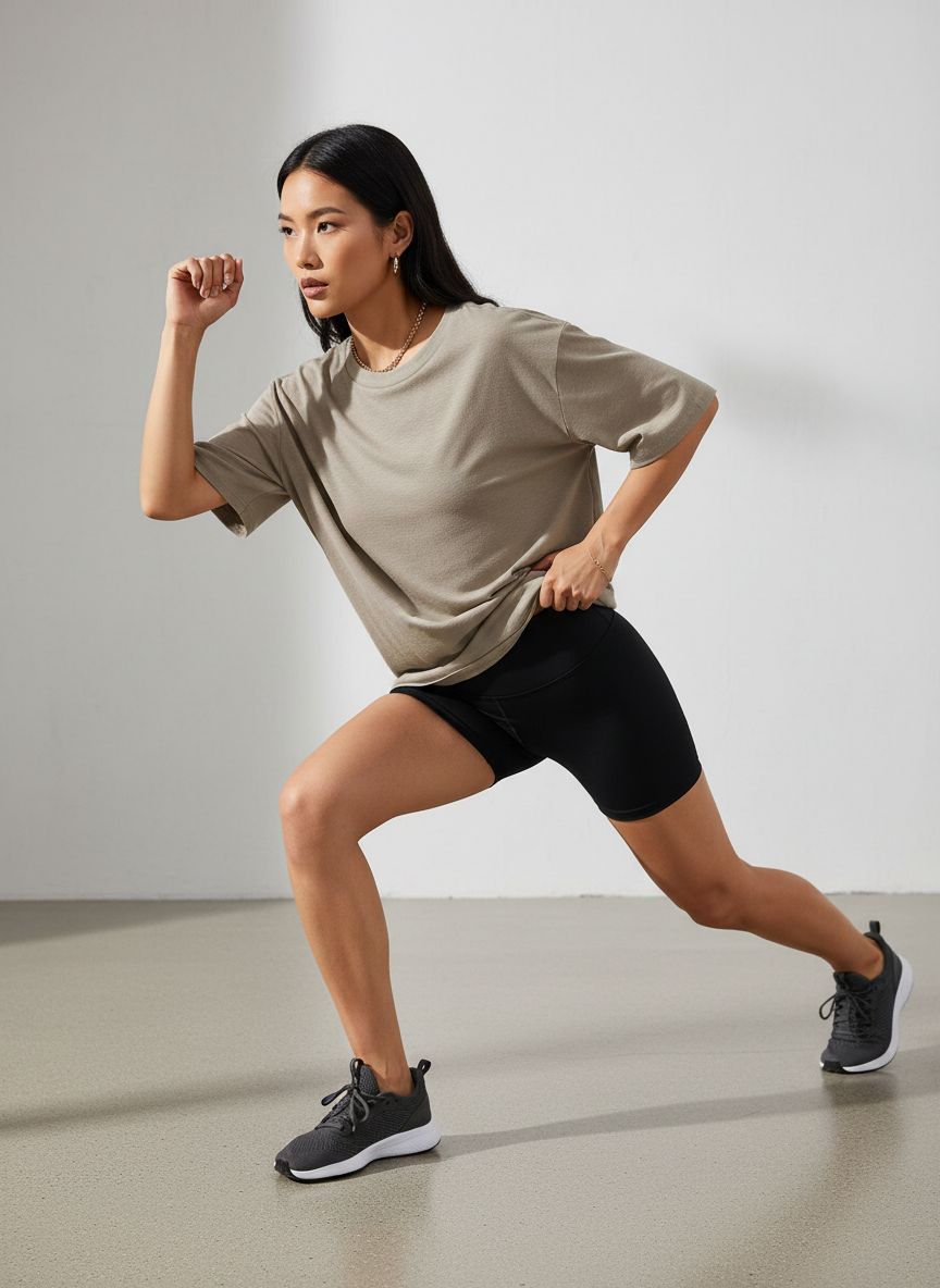 Oversized {color} graphic gym tee with moisture-wicking fabric, loose-fit short sleeve design for athleisure — view 3