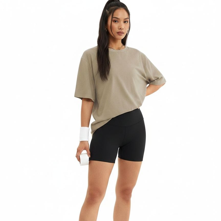 Oversized {color} graphic gym tee with moisture-wicking fabric, loose-fit short sleeve design for athleisure — view 4b