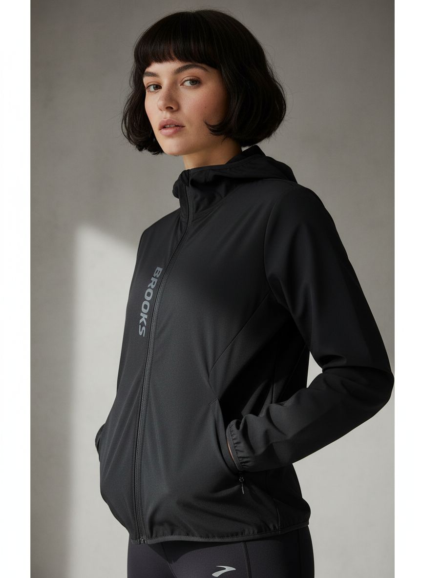Brooks Canopy water-resistant running jacket in {color} with UPF 50+ protection — view 2b