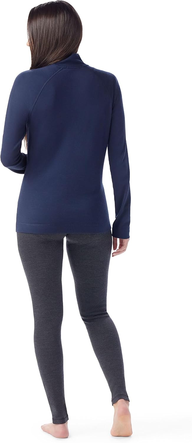 Heather grey merino wool thermal base layer 1/4 zip with moisture-wicking fabric, front and back views — view 2