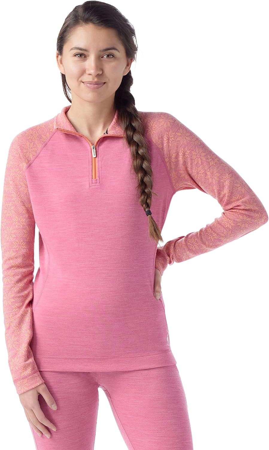 Heather grey merino wool thermal base layer 1/4 zip with moisture-wicking fabric, front and back views — view 2