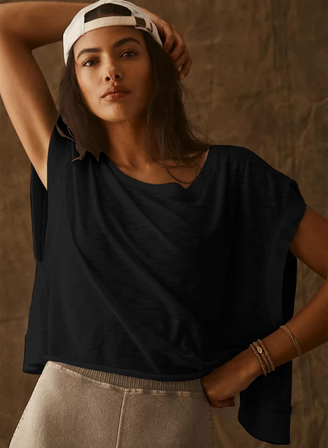 Open back yoga crop top in [color] with relaxed fit and moisture-wicking fabric — side