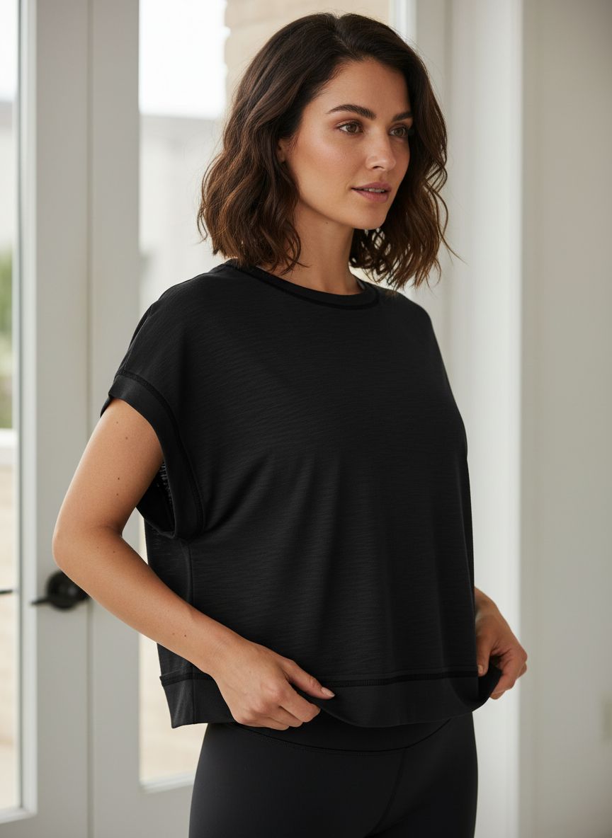 Open back yoga crop top in [color] with relaxed fit and moisture-wicking fabric — view 1