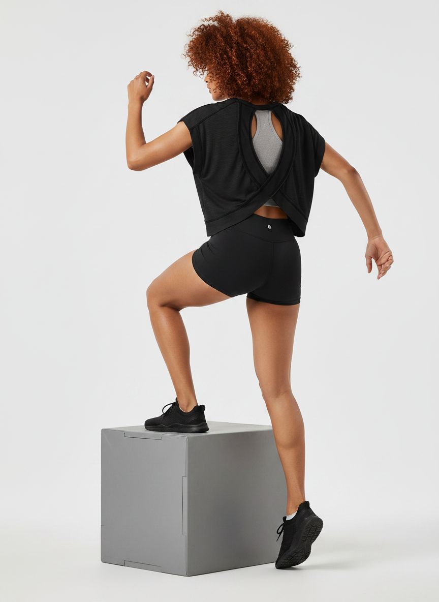 Open back yoga crop top in [color] with relaxed fit and moisture-wicking fabric — view 4a