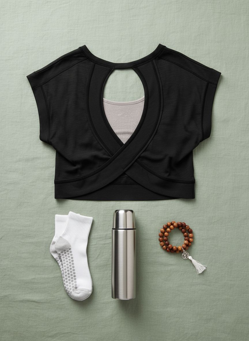 Open back yoga crop top in [color] with relaxed fit and moisture-wicking fabric — view 6b