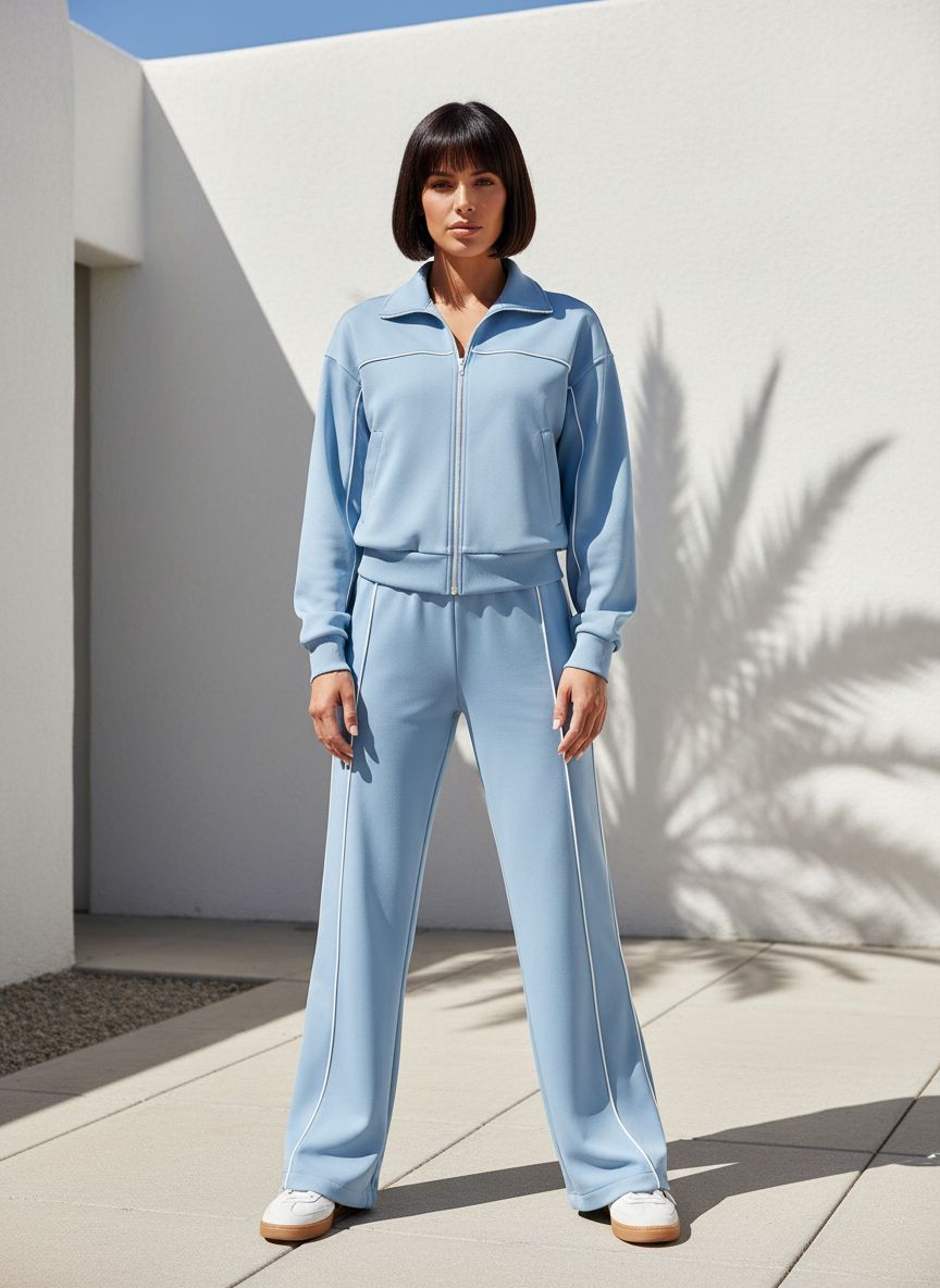 Women's relaxed fit fleece tracksuit in [color] featuring soft brushed fabric, zip-up sweatshirt and jogger pants