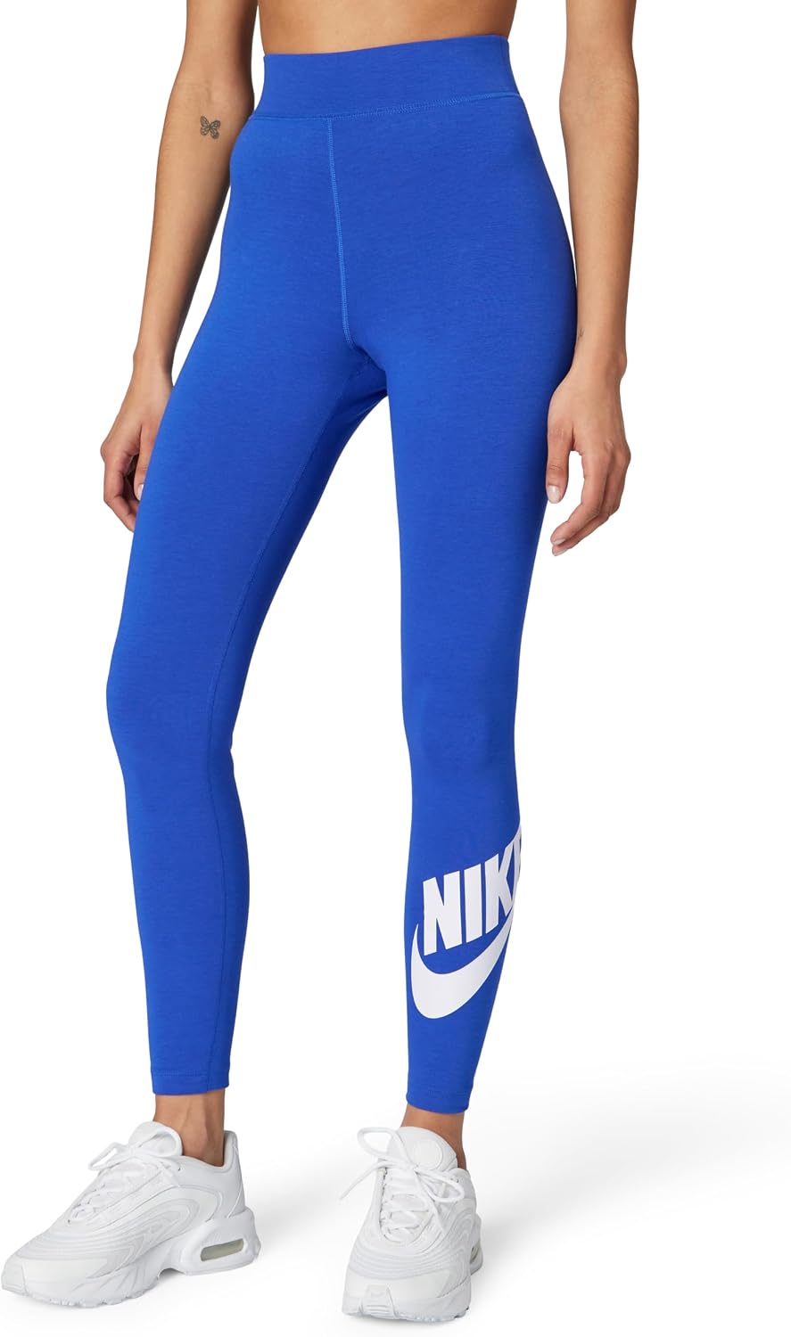 Black high-waisted graphic leggings with four-way stretch fabric, shown from front/back/side view — view 4