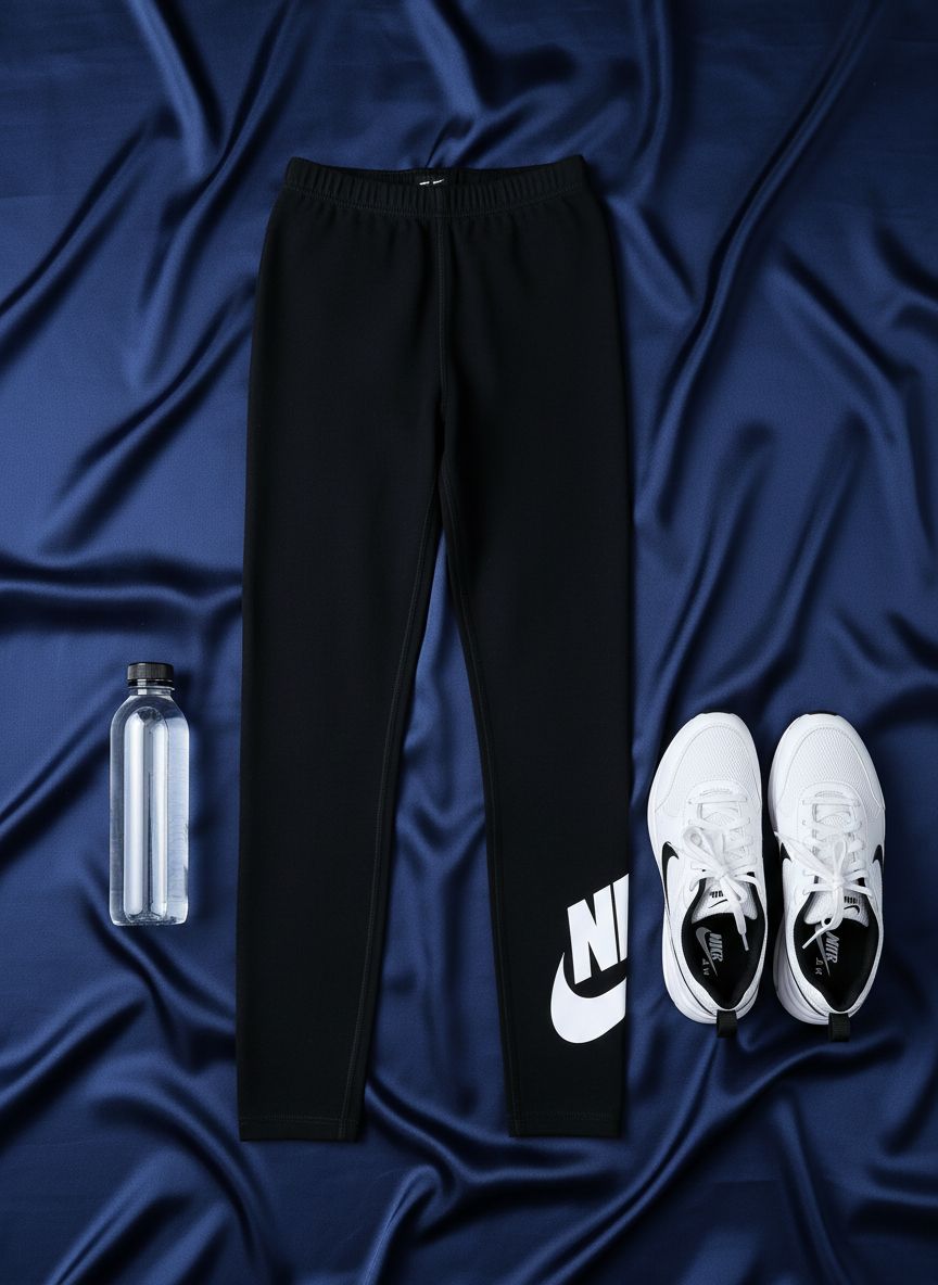 Black high-waisted graphic leggings with four-way stretch fabric, shown from front/back/side view — view 6