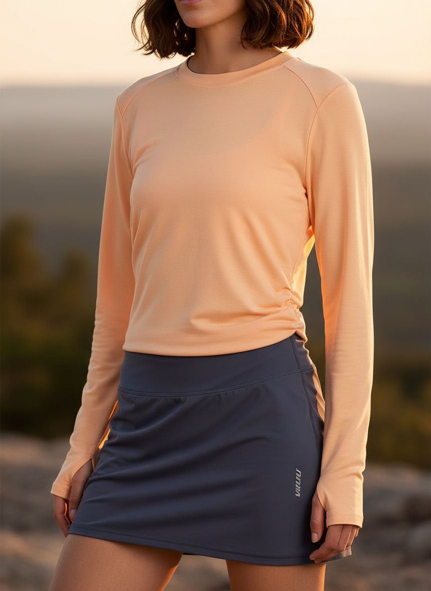 Women's long sleeve sun shirt in {color} with UPF 50+ protection and moisture-wicking fabric — view 2b