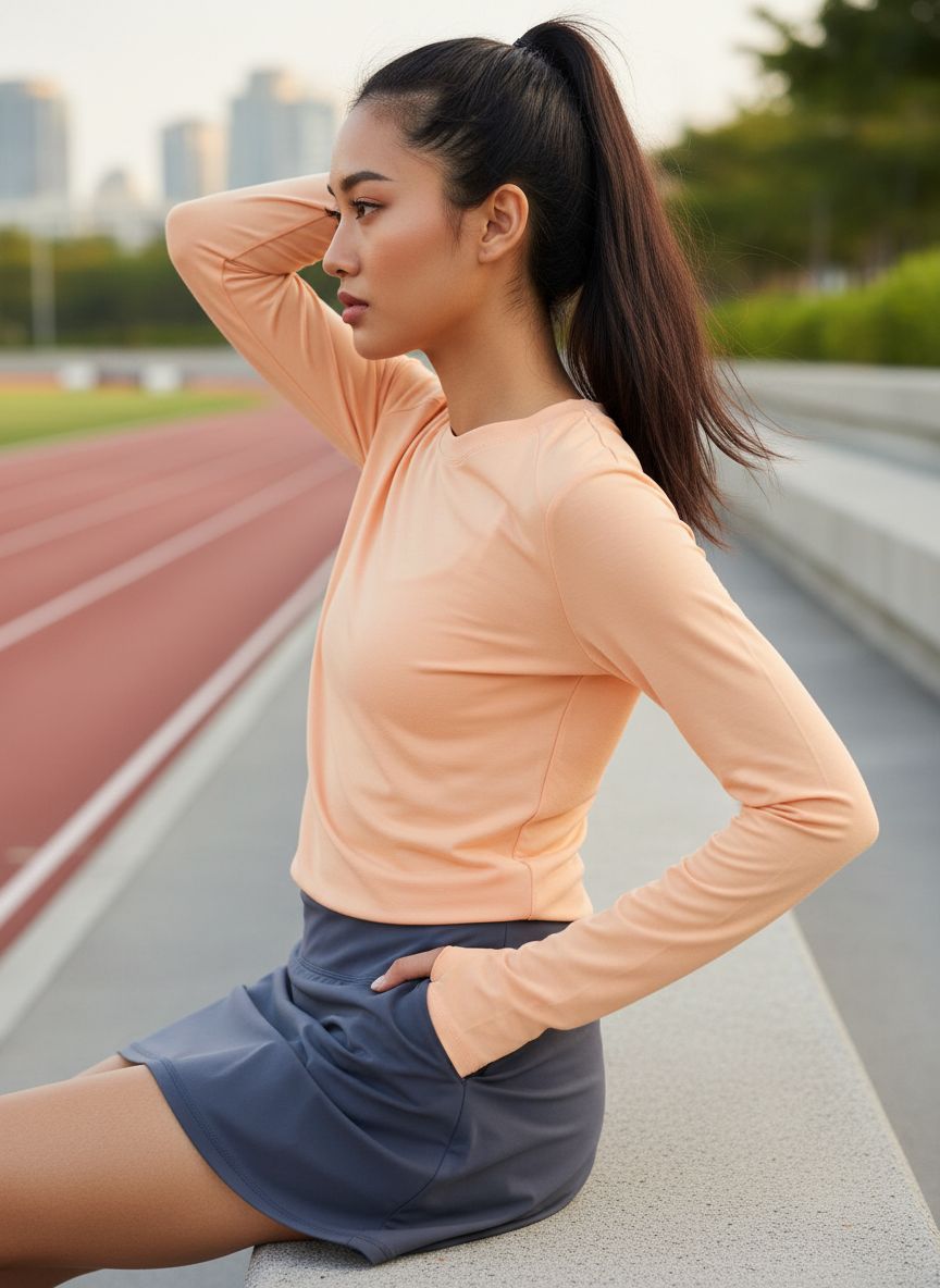 Women's long sleeve sun shirt in {color} with UPF 50+ protection and moisture-wicking fabric — view 6a