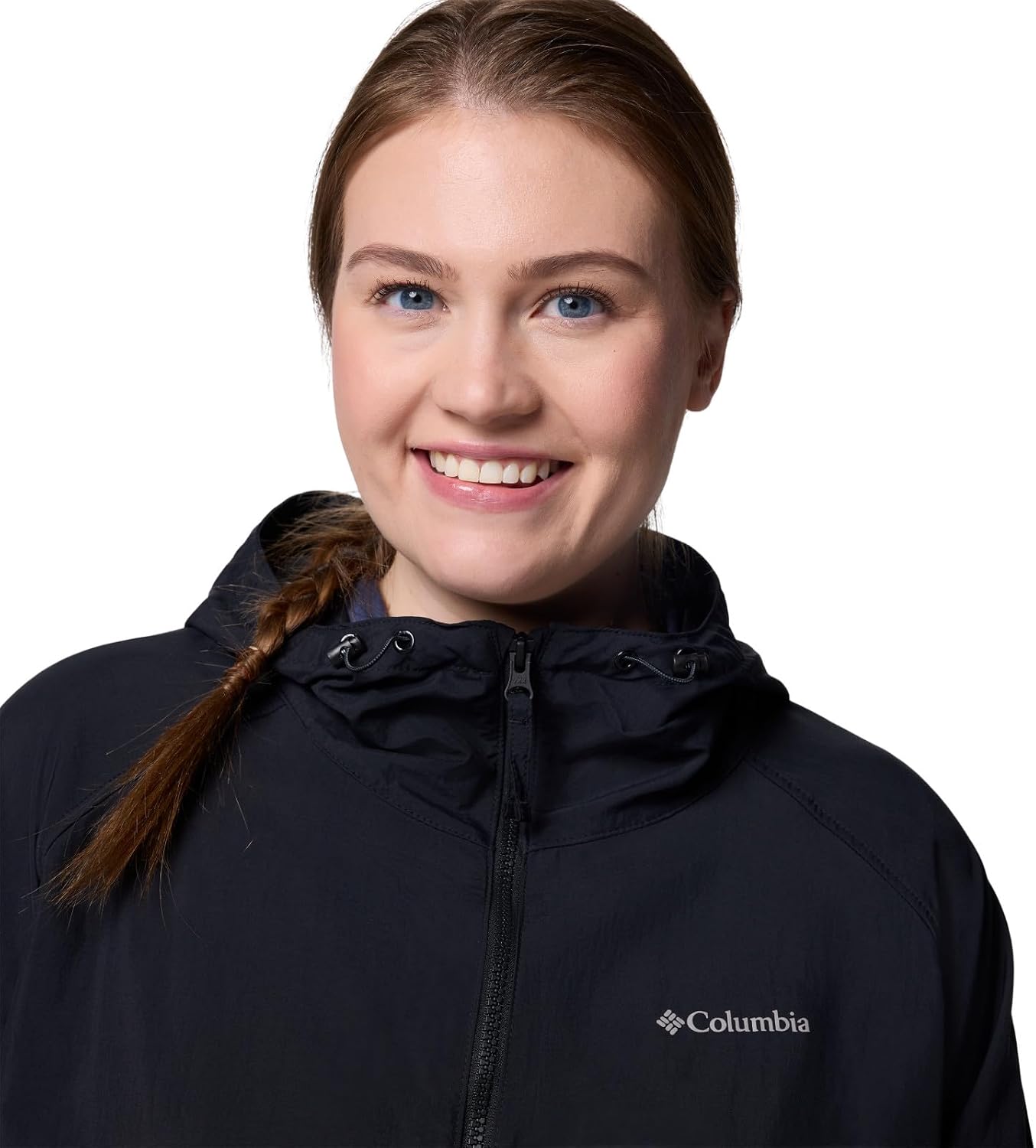Columbia Spire Valley windbreaker in black, featuring weather-shell windproof fabric for outdoor activities — view 4