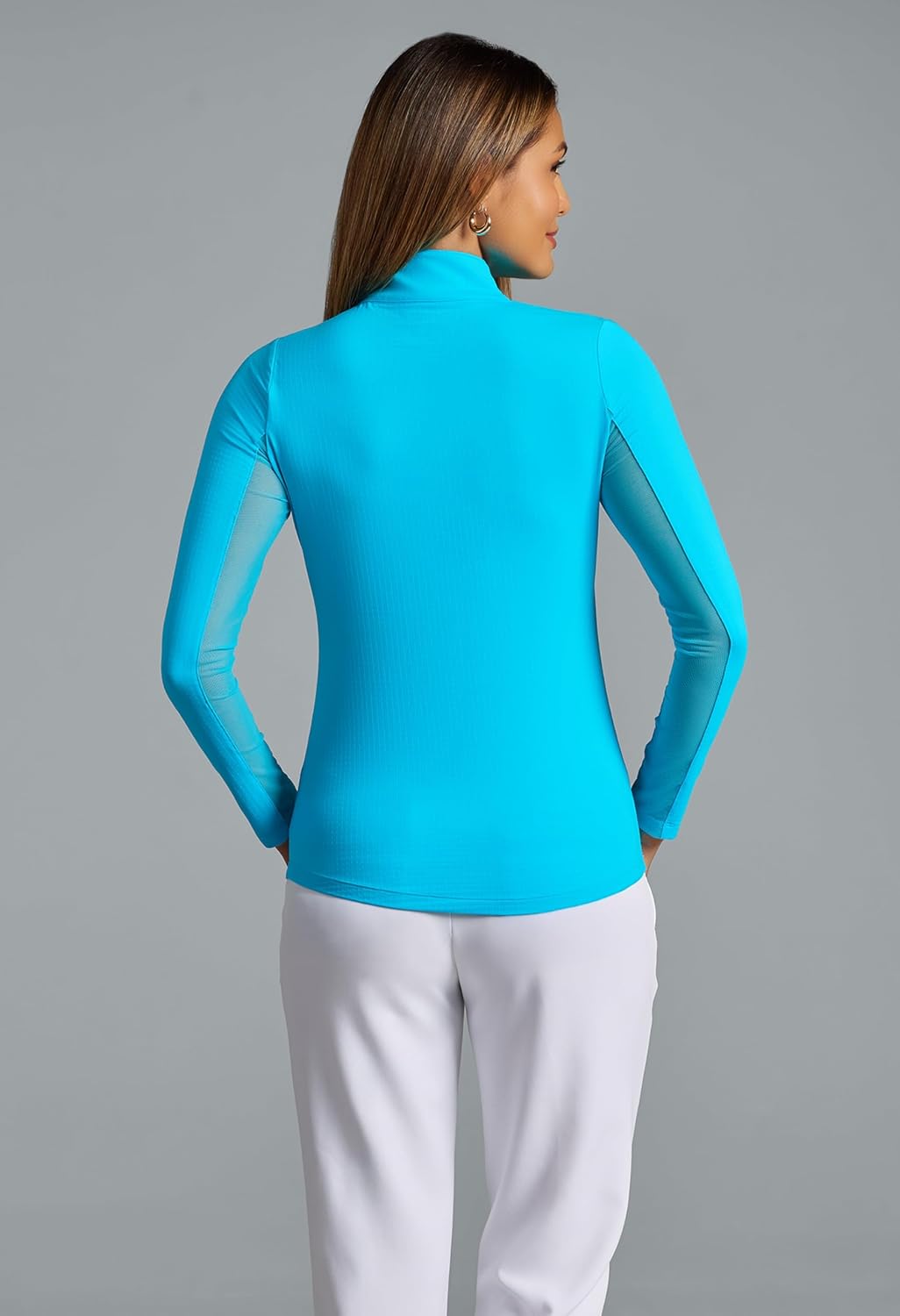 UPF 50+ cooling mock neck athleisure top in {color} with moisture-wicking fabric — side