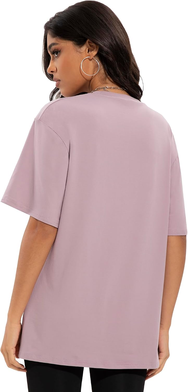 Oversized crew neck t-shirt in {color}, moisture-wicking fabric, relaxed fit for athleisure wear — side