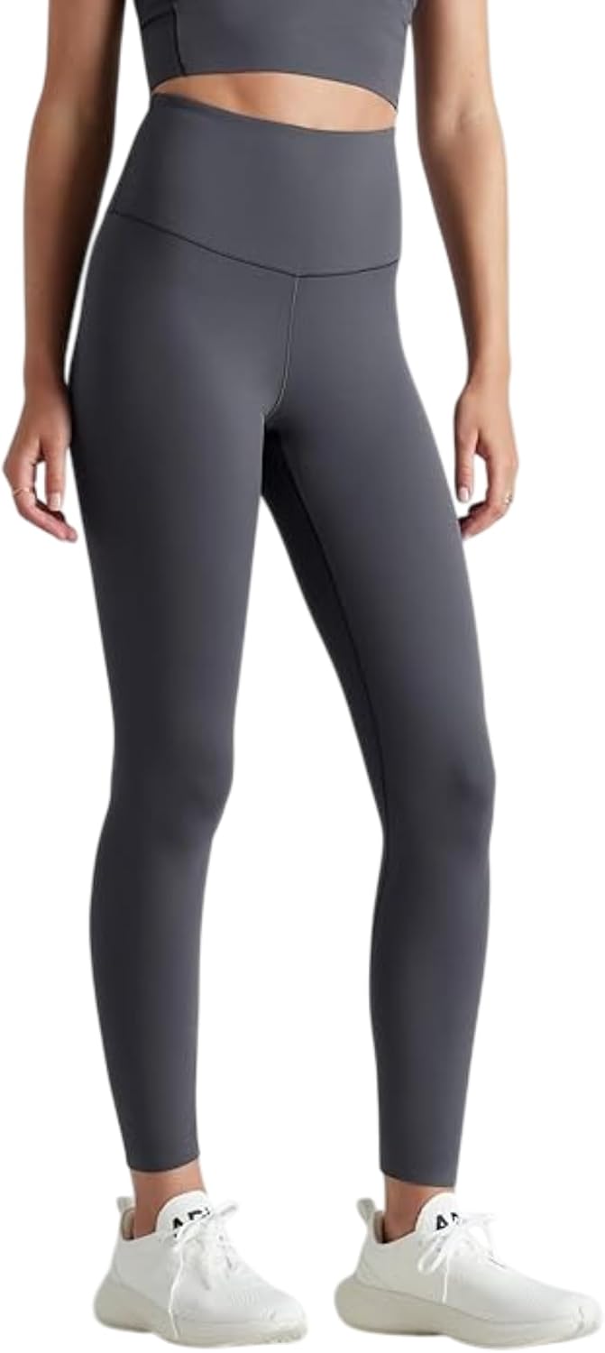 Black high-waisted 7/8 yoga leggings with moisture-wicking fabric, front view — view 1