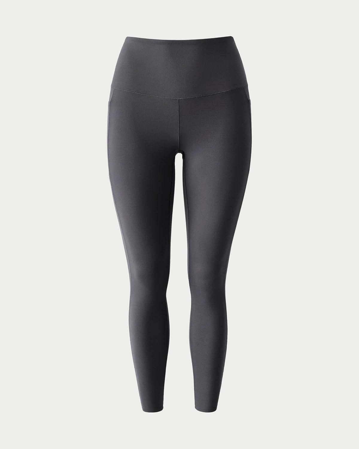 Black high-waisted 7/8 yoga leggings with moisture-wicking fabric, front view — view 3