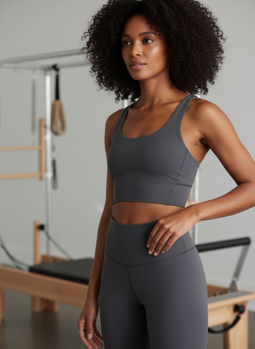 Black high-waisted 7/8 yoga leggings with moisture-wicking fabric, front view โ view 1