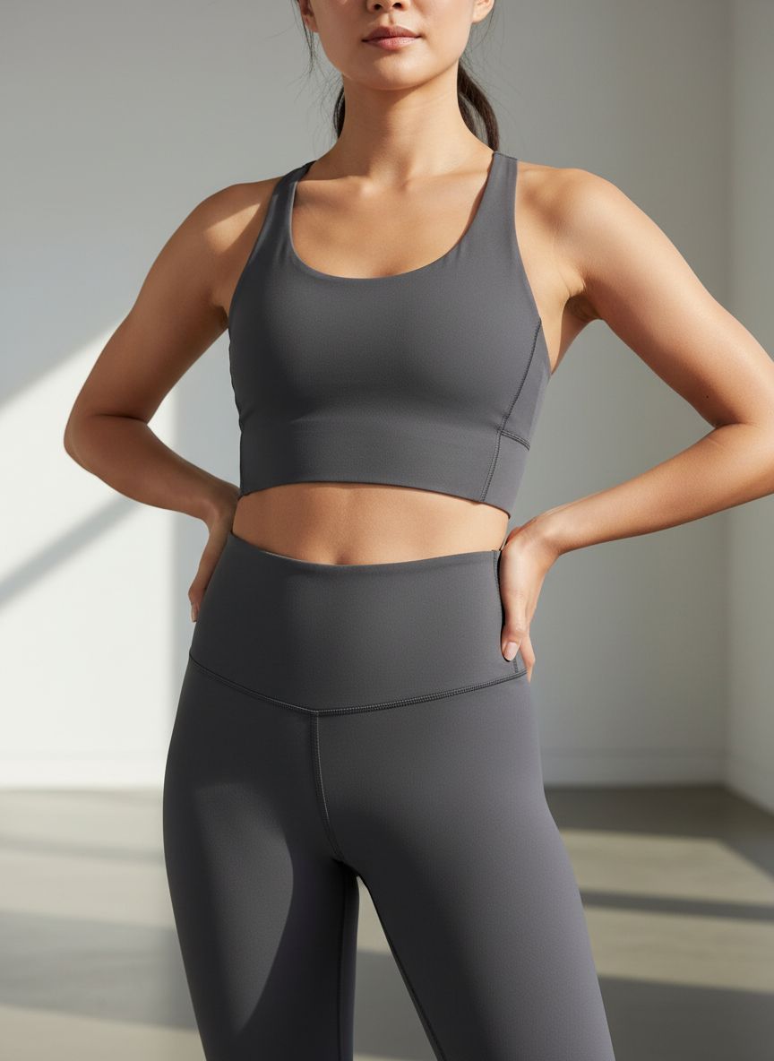 Black high-waisted 7/8 yoga leggings with moisture-wicking fabric, front view โ view 2b