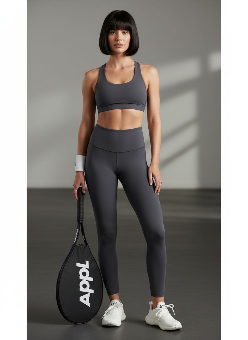Black high-waisted 7/8 yoga leggings with moisture-wicking fabric, front view โ view 5