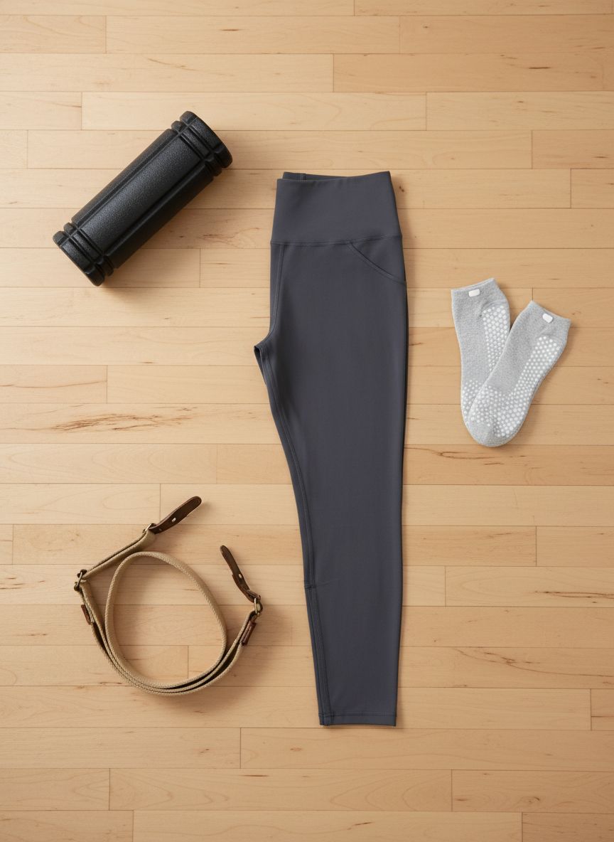 Black high-waisted 7/8 yoga leggings with moisture-wicking fabric, front view โ view 6b