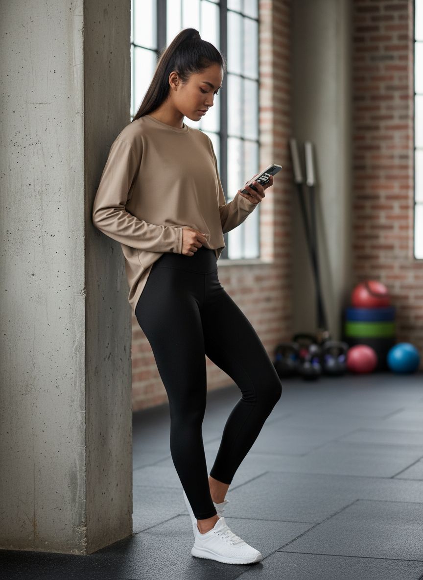 Black oversized long sleeve athleisure top with moisture-wicking fabric — view 3