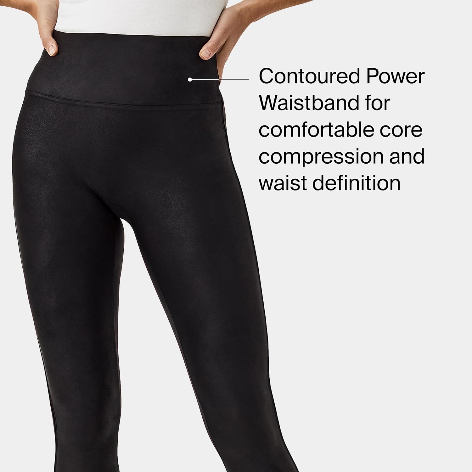 Black high-waisted compression leggings with tummy control and fleece lining, front and side view — view 3