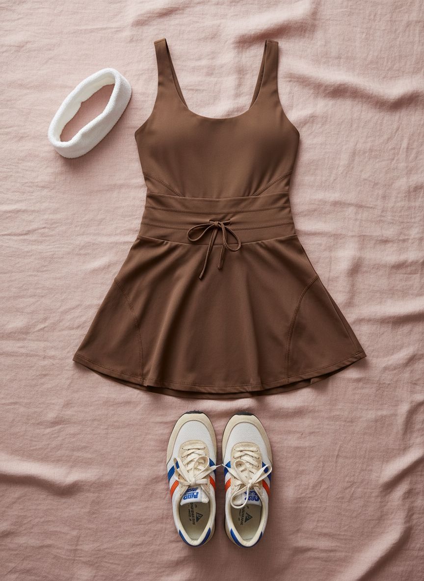 Women's fitted tennis mini dress in {color} with built-in shorts and four-way stretch fabric — view 6b