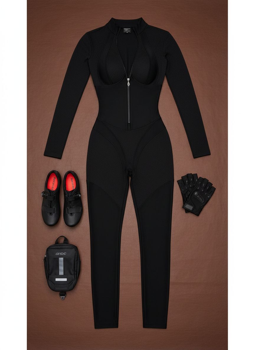Black compression workout jumpsuit with tummy control and squat-proof fabric, front/side/back view — view 6b