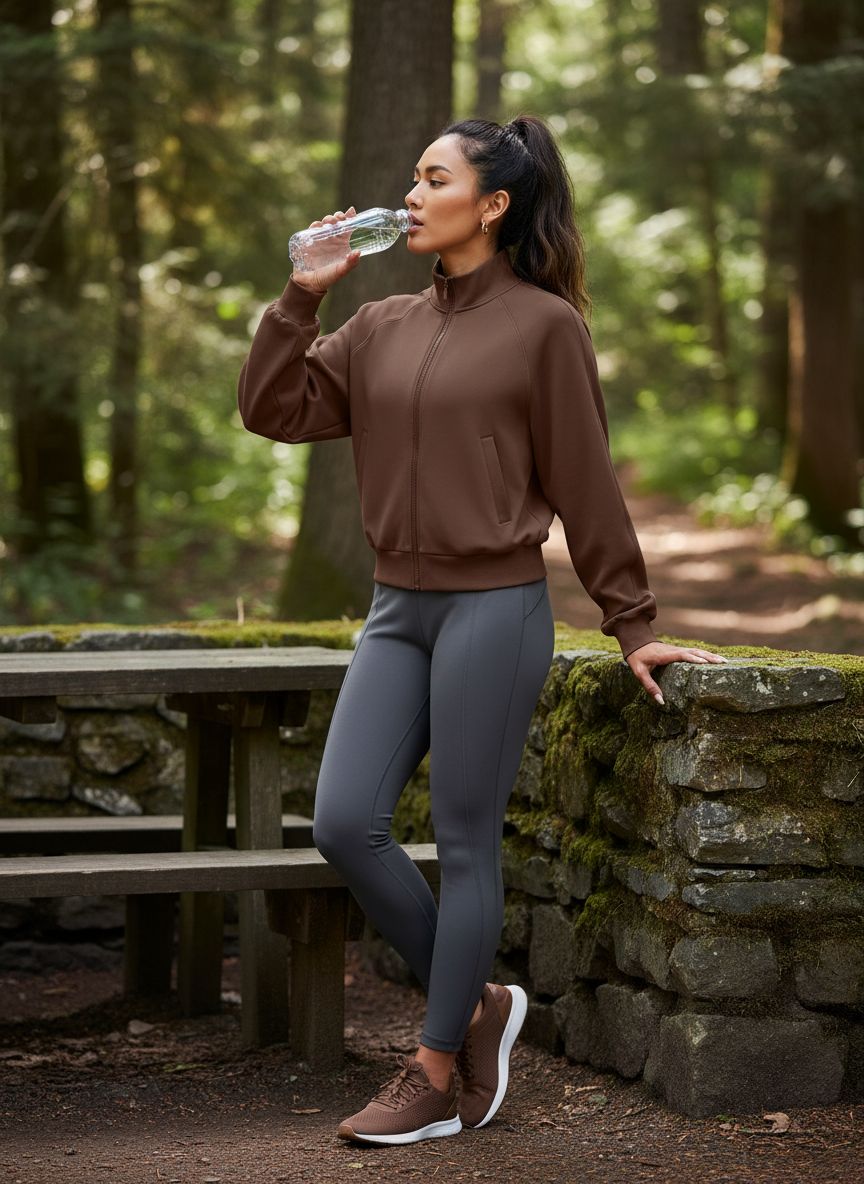 Relaxed-fit modal zip-up athleisure jacket in [color] with mock neck and front pockets — view 3