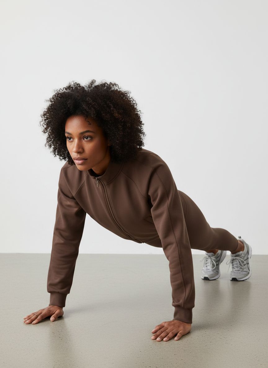 Relaxed-fit modal zip-up athleisure jacket in [color] with mock neck and front pockets — view 4a