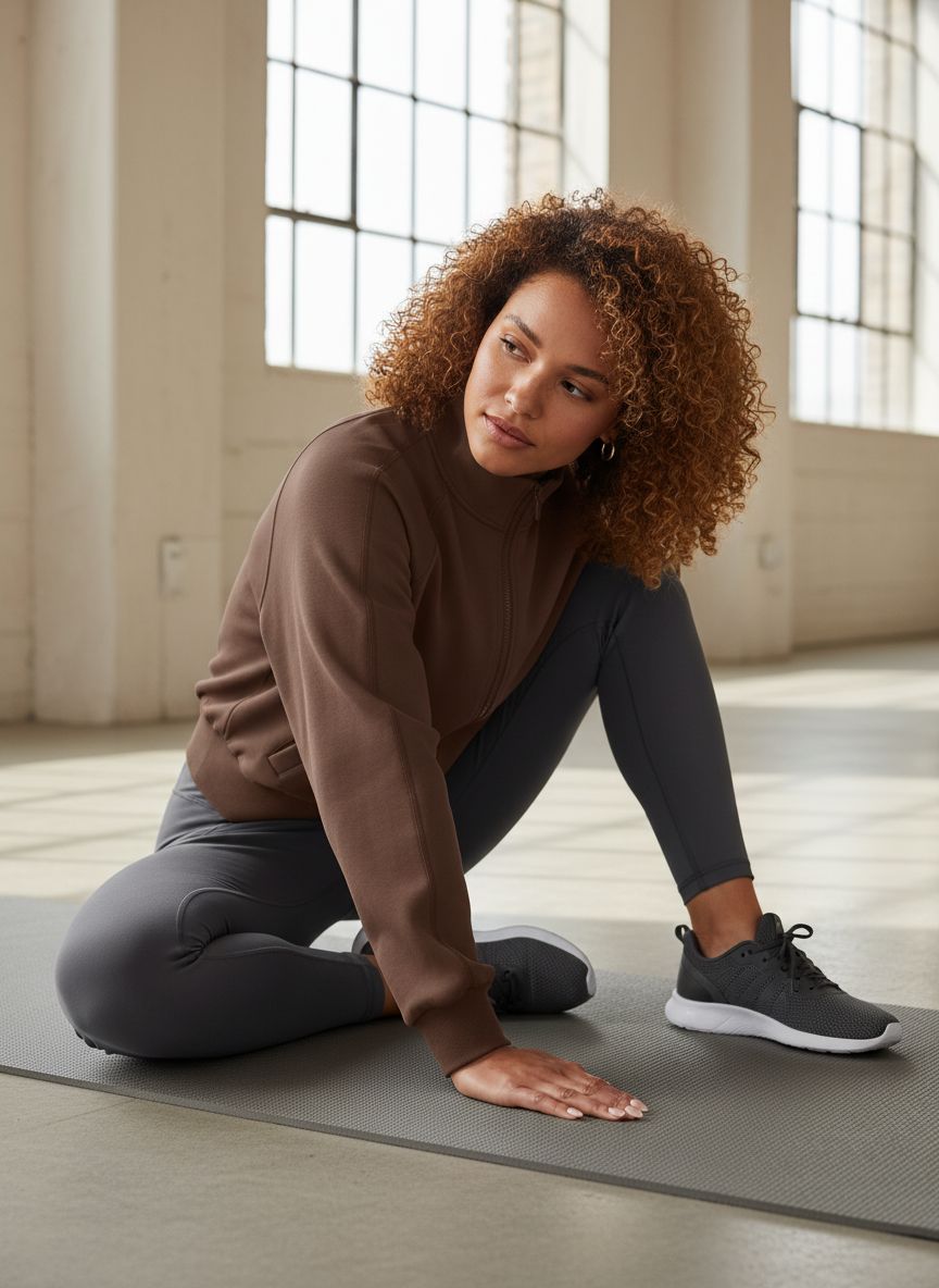 Relaxed-fit modal zip-up athleisure jacket in [color] with mock neck and front pockets — view 4b