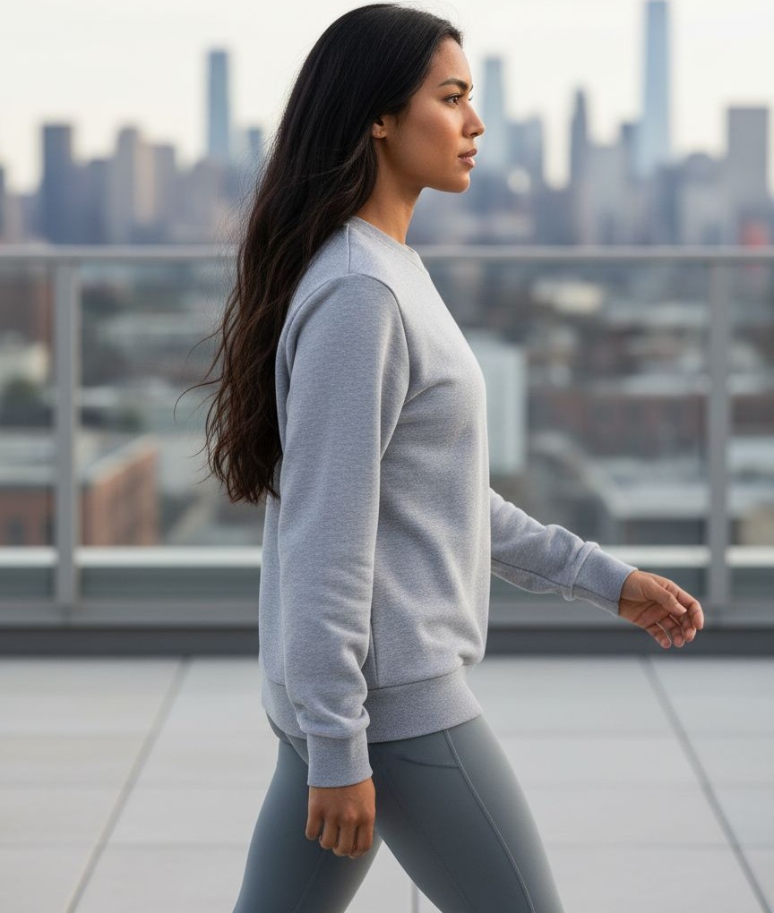 Black relaxed-fit crew hoodie in soft brushed fleece, perfect for athleisure styling — view 2a