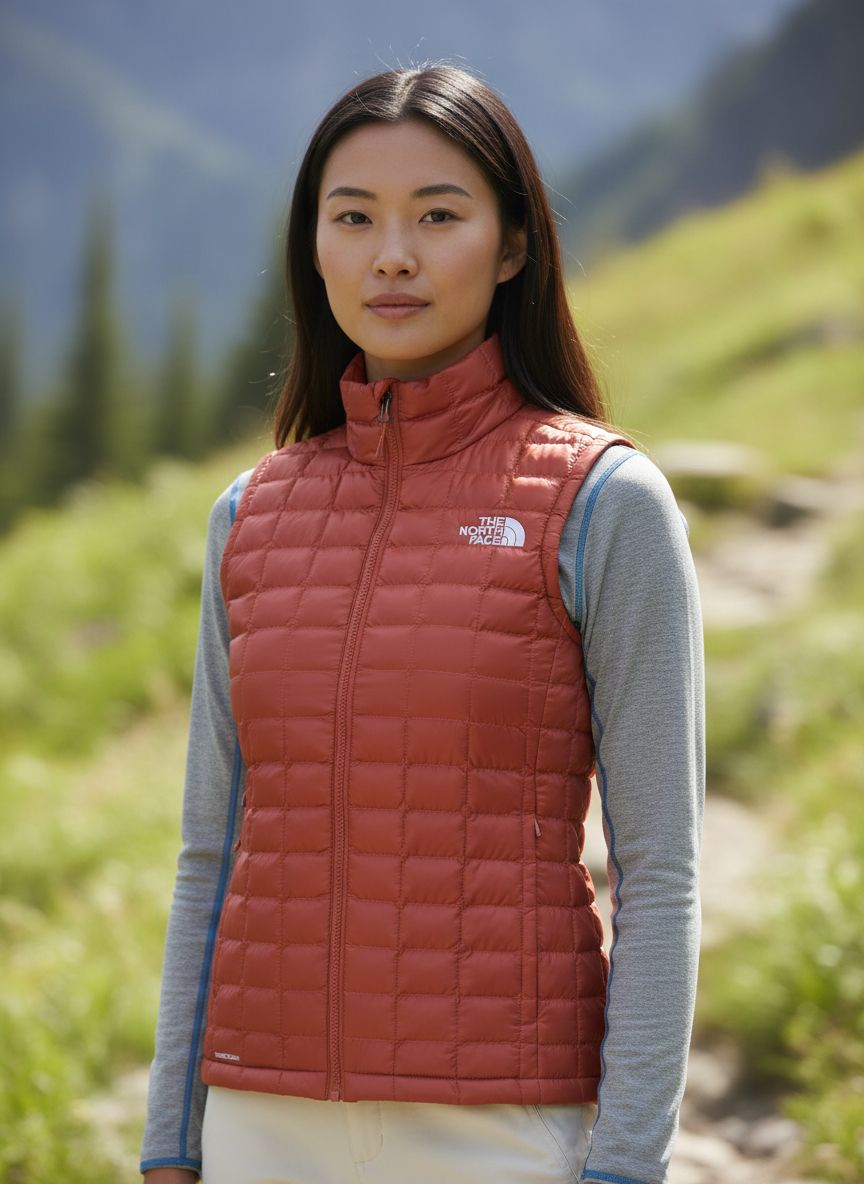 Lightweight Thermoball vest in {color} with synthetic insulation, front zip closure and fitted cut for outdoor layering — view 2a