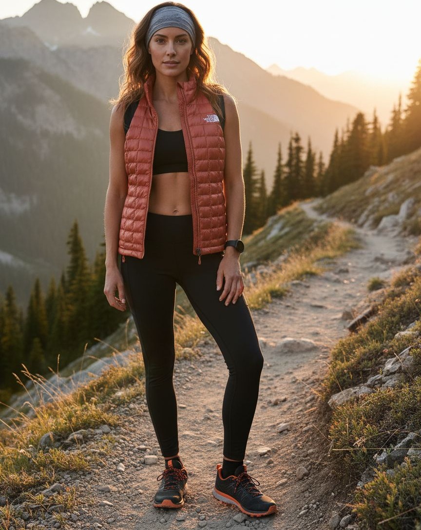 Lightweight Thermoball vest in {color} with synthetic insulation, front zip closure and fitted cut for outdoor layering — view 4b