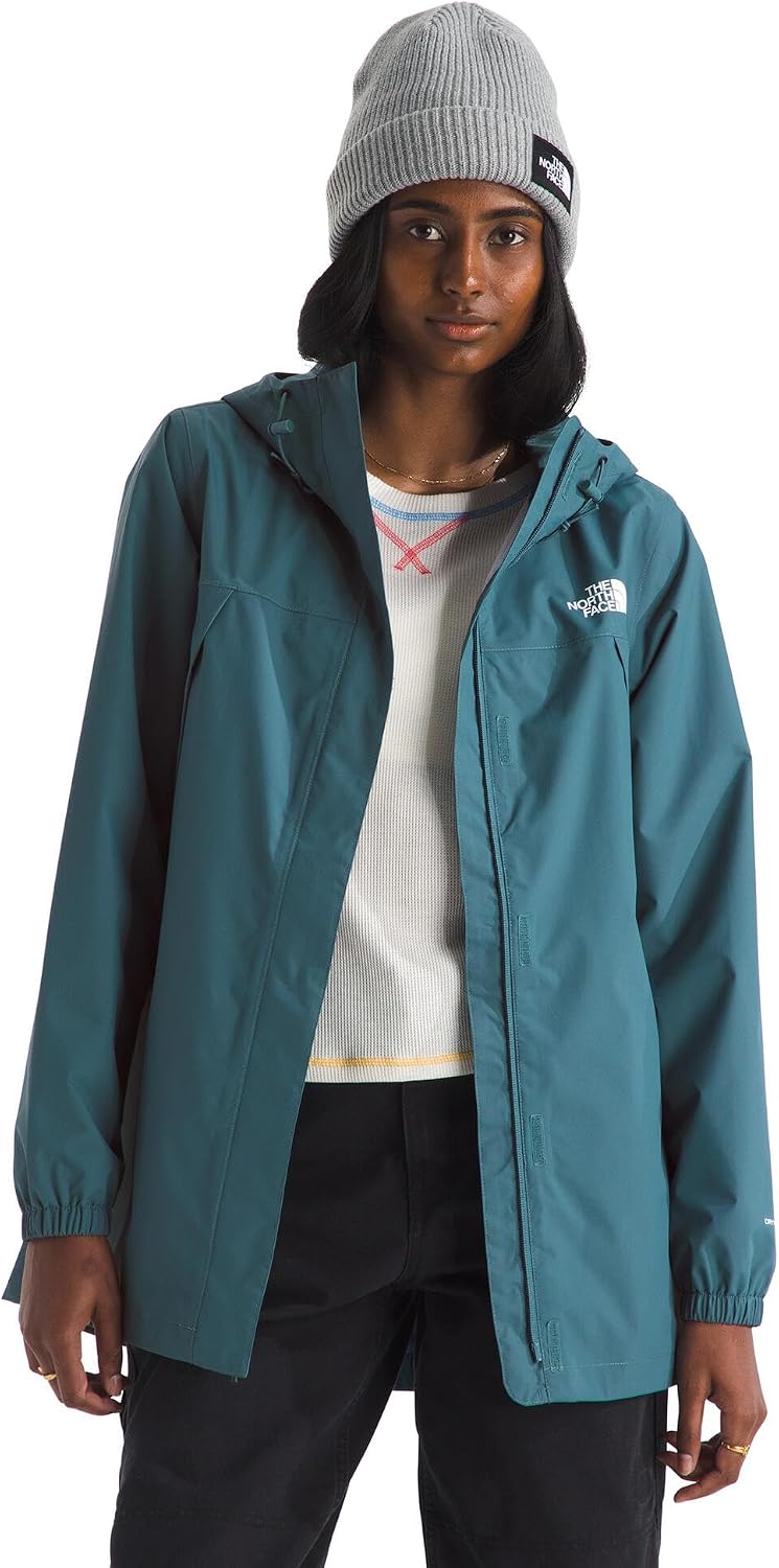 Black waterproof rain parka with seam-sealed construction and adjustable hood, displayed on white background — view 2