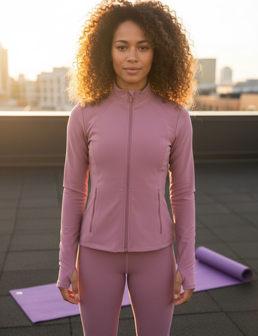 Black relaxed-fit brushed fleece athleisure jacket with moisture-wicking technology