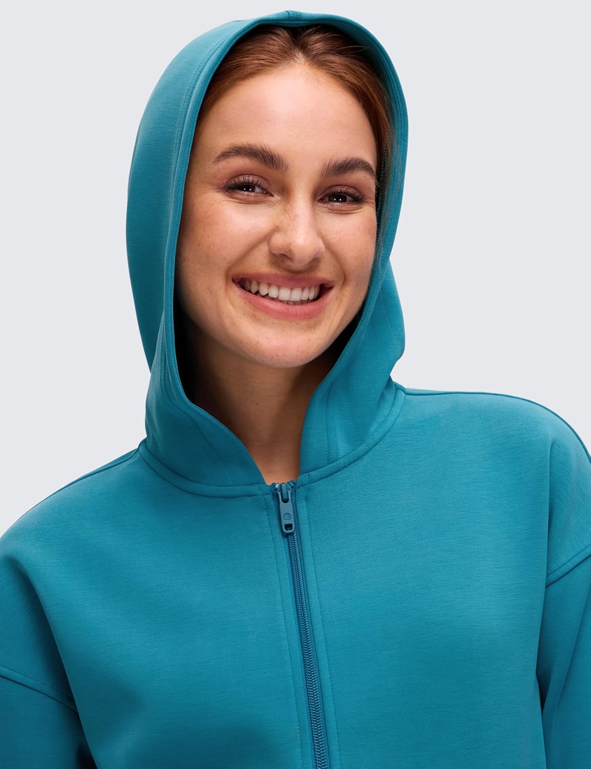 CRZ YOGA full zip hoodie in {color} with soft brushed fleece and front pockets — view 3