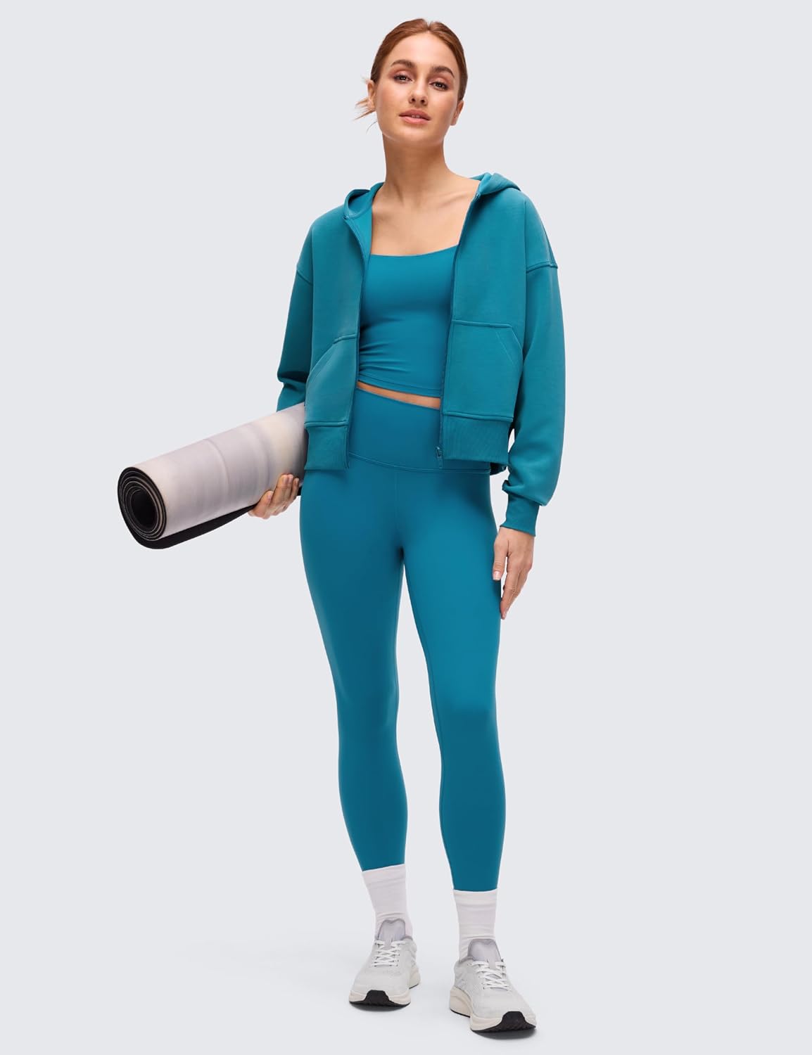 CRZ YOGA full zip hoodie in {color} with soft brushed fleece and front pockets — view 4