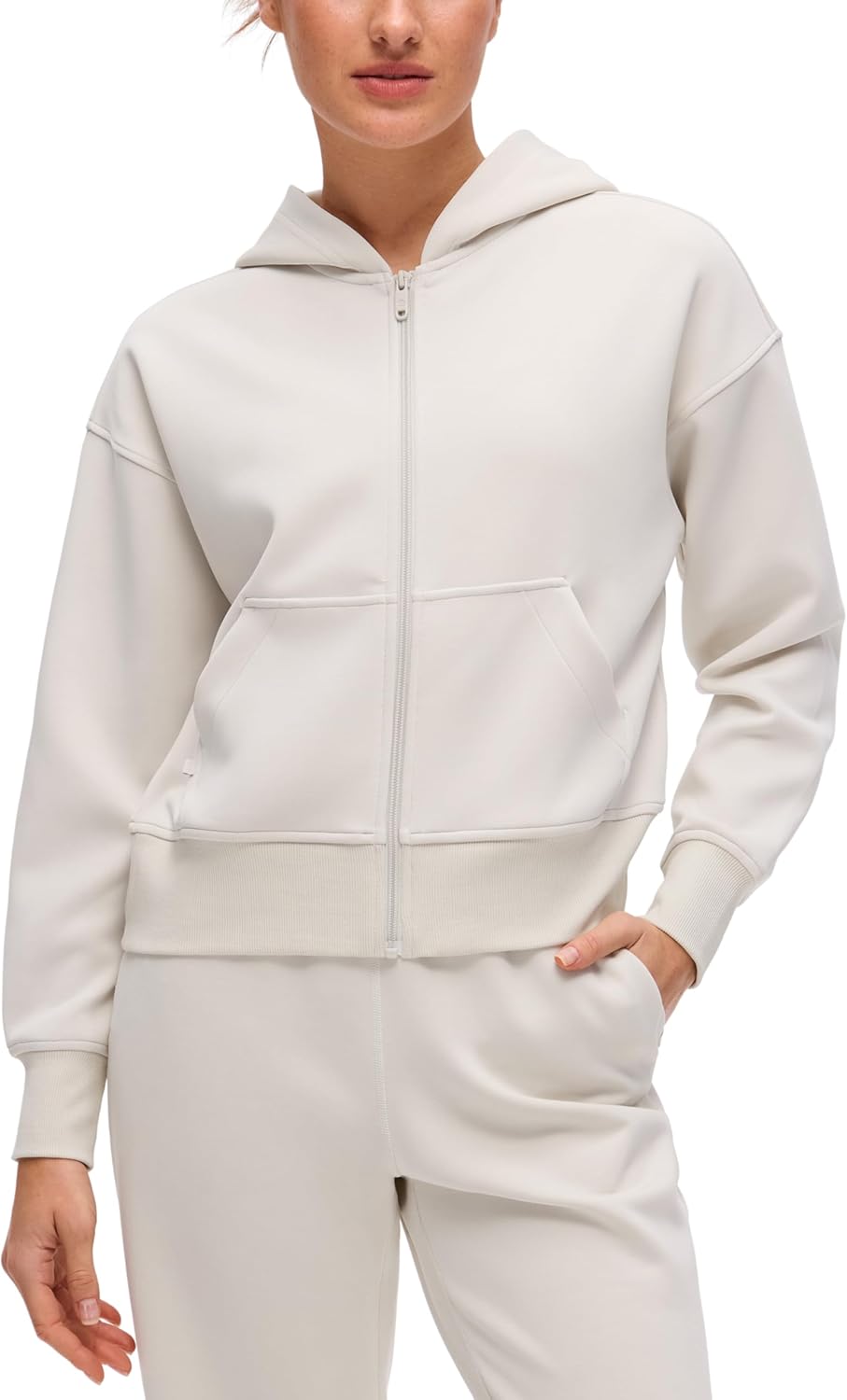 CRZ YOGA full zip hoodie in {color} with soft brushed fleece and front pockets — view 1