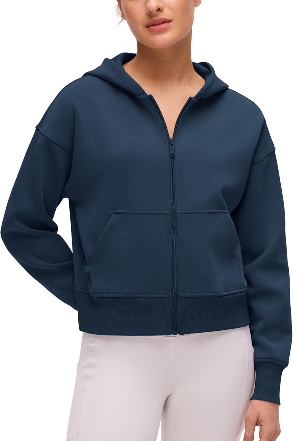 CRZ YOGA full zip hoodie in {color} with soft brushed fleece and front pockets — view 2