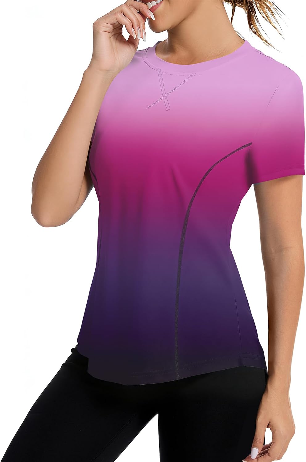 Fitted short sleeve running top in {color} with UPF50+ sun protection and quick-dry fabric technology — view 1